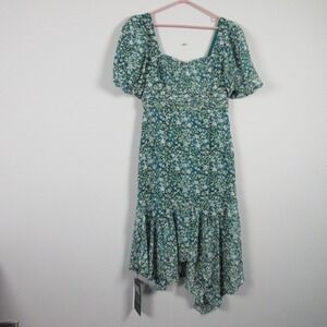 ASTR Sweetheart Puff Sleeve Floral Midi Dress L Green Smocked Cocktail Boho 330